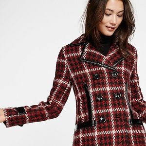 Red Patent Leather Trim Houndstooth Peacoat